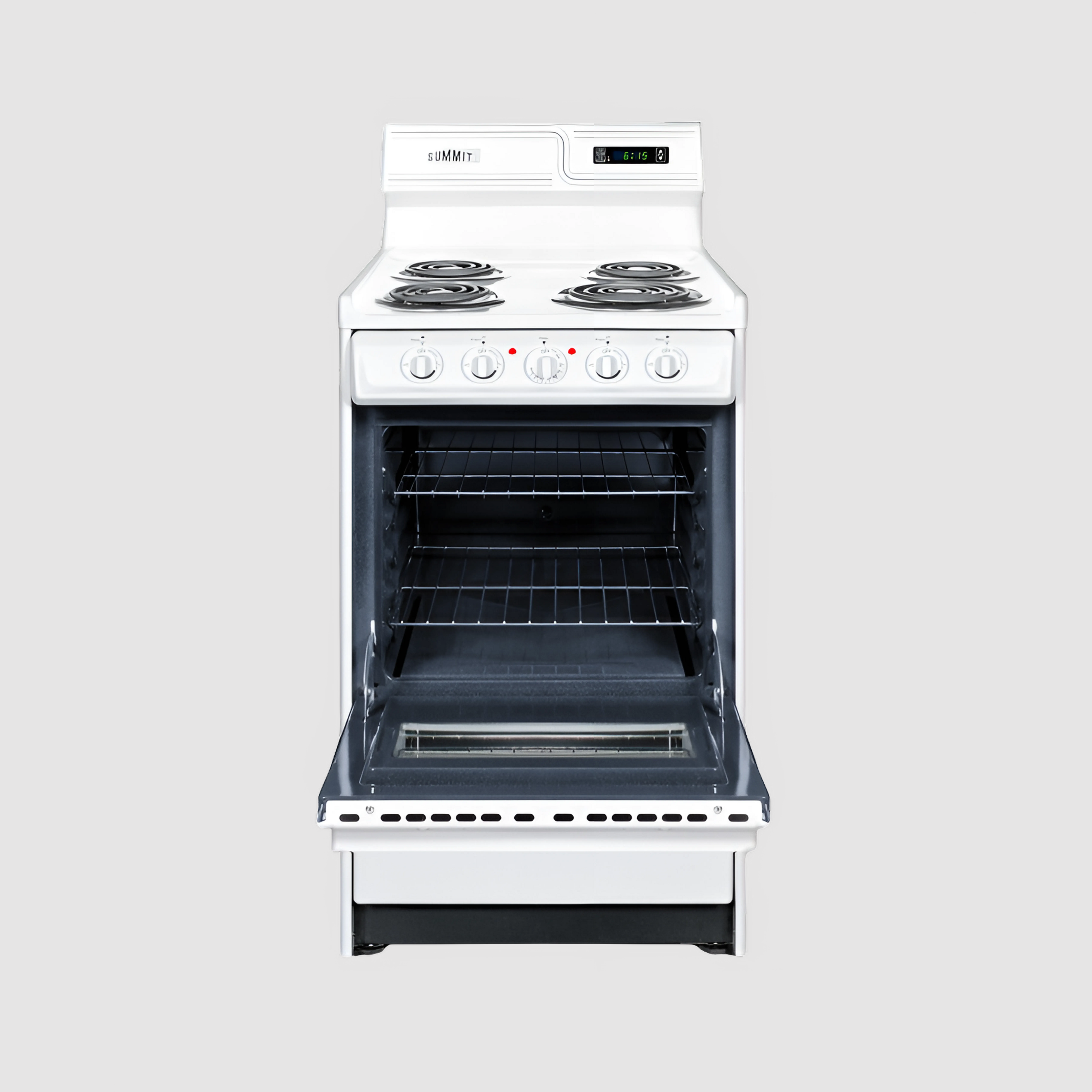 Summit 20" Wide Electric Coil Top Range with 8 Inches Backguard w/ Clock WEM130KW