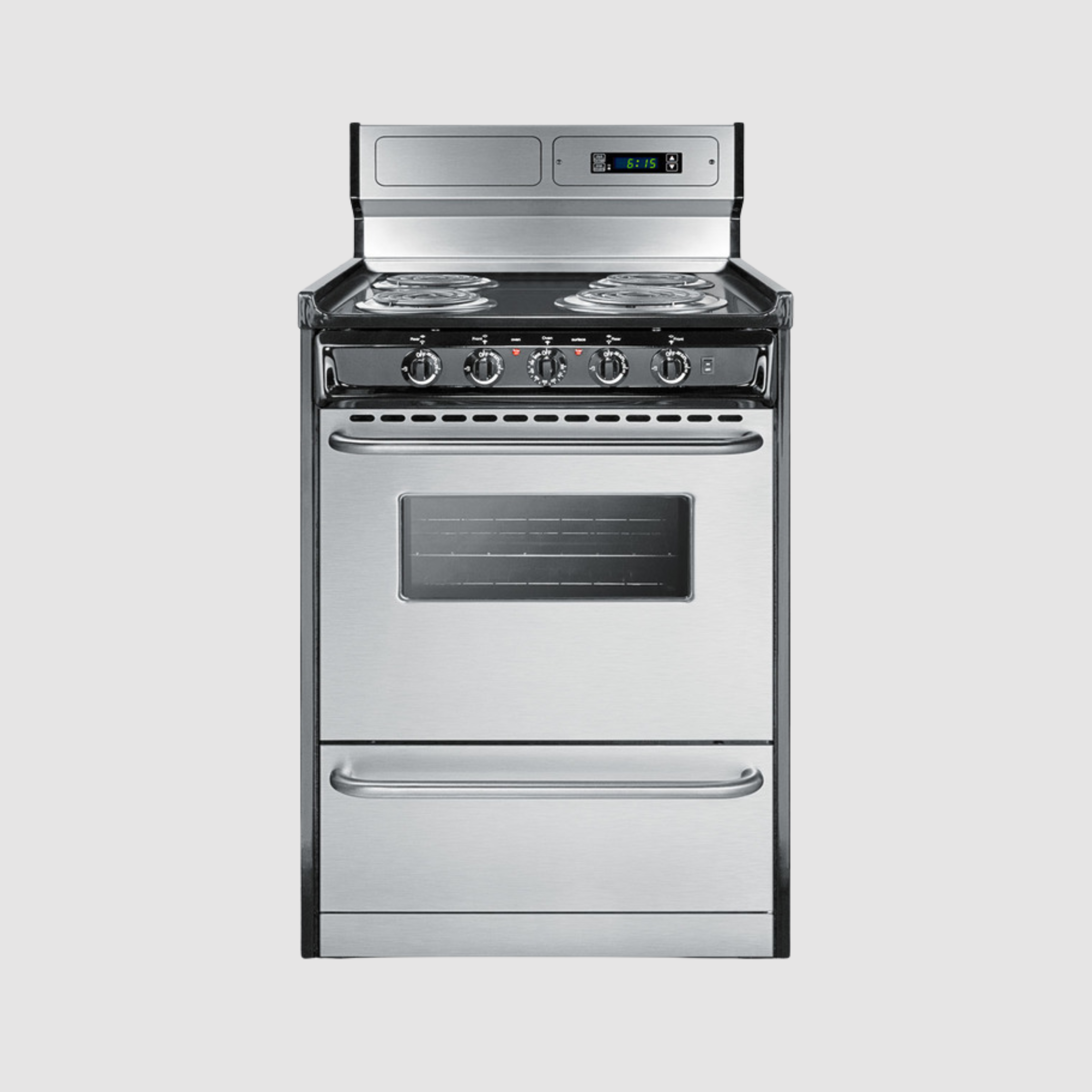 Summit 20" Wide Electric Coil Top Range with 8 Inches Backguard w/ Clock WEM130KW